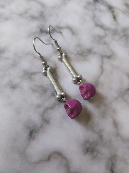 skull & bone earrings - purple