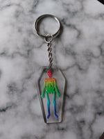 rainbow skeleton coffin keyring 
