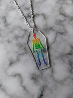 rainbow skeleton coffin necklace