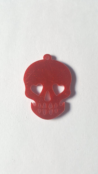50mm acrylic skull pendant - red (glitter) 