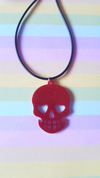 skull necklace - red (glitter) 