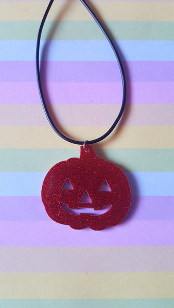 pumpkin necklace - red (glitter)