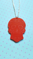 sugar skull necklace - red