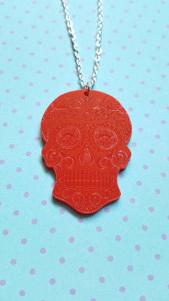 sugar skull necklace - red