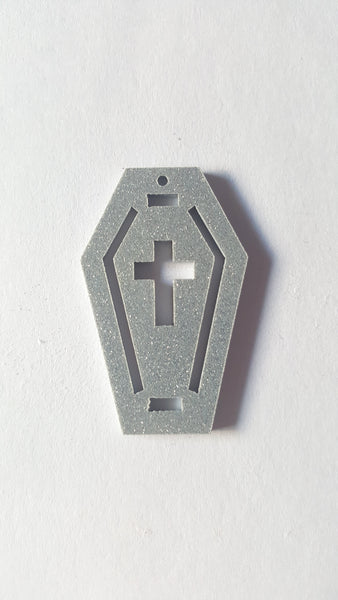 50mm acrylic coffin pendant - silver (glitter)