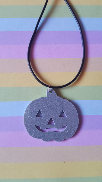 pumpkin necklace - silver (glitter)