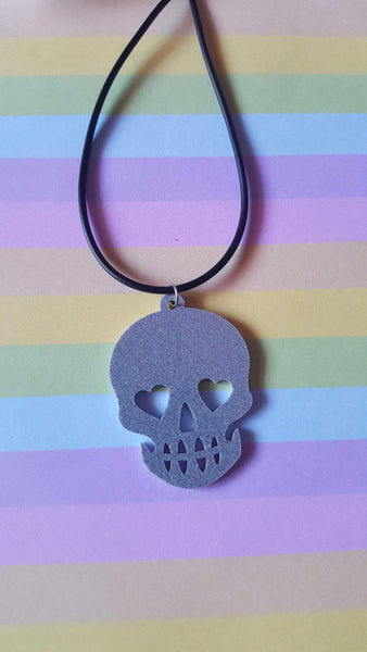 skull necklace - silver (glitter)