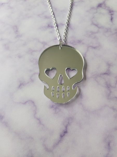 skull necklace - silver (mirror)