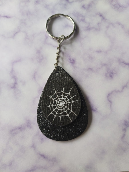 spiderweb glitter faux leather drop keyring
