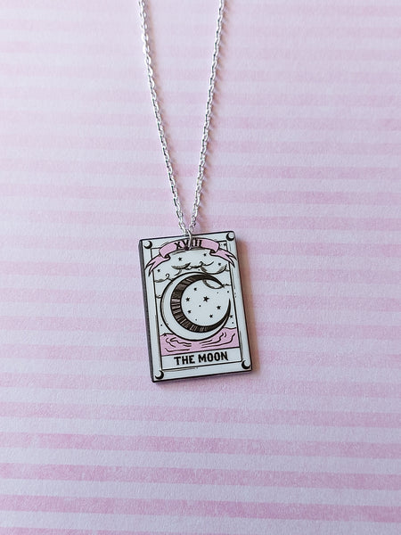 pink witchcraft necklace - tarot card (the moon) 