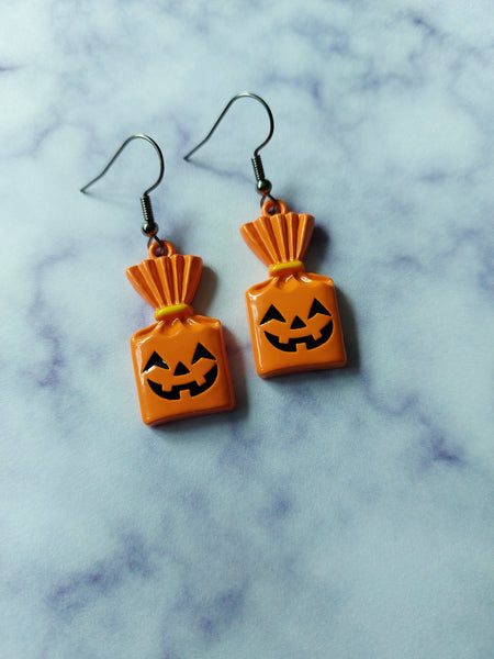pumpkin trick or treat bag earrings 