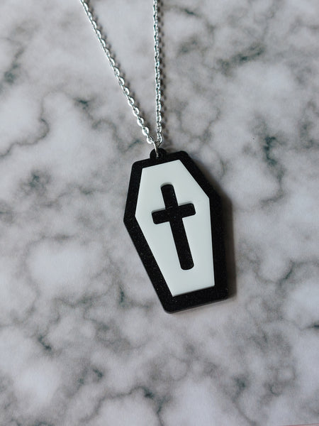 layered acrylic coffin necklace - white 