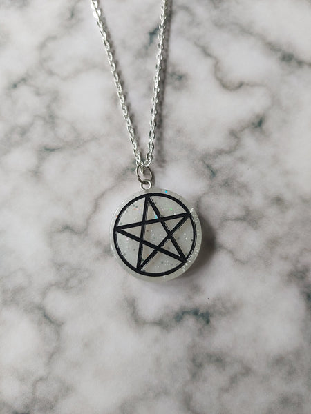 glitter pentagram necklace - white