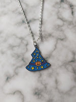 witch hat necklace - blue