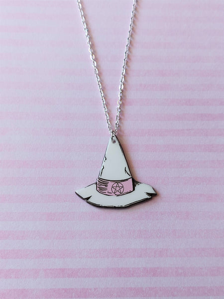 pink witchcraft necklace - witch hat 