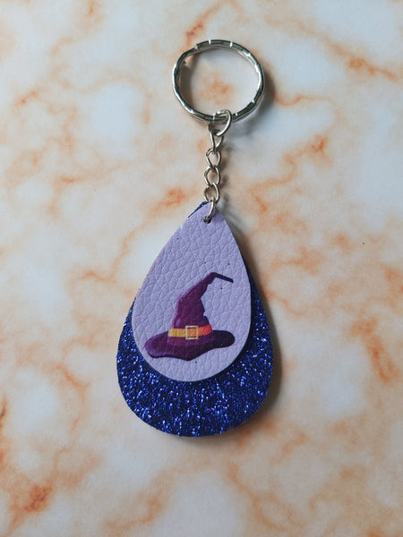 witch hat glitter faux leather drop keyring 